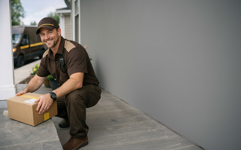 Bojangles delivery driver beside a truck