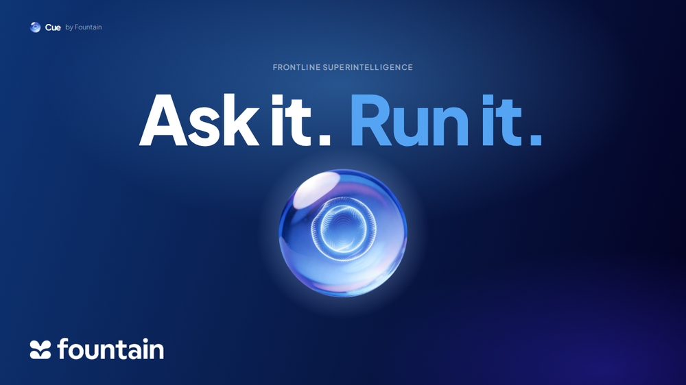 Title · Ask it. Run it. — Cue slide archetype, 1280×720