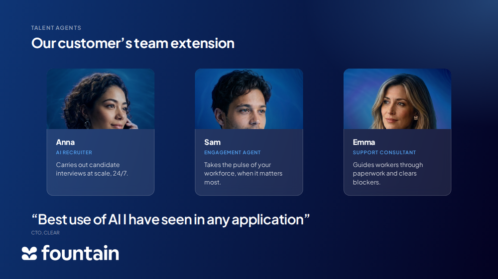 Agent roster — Cue slide archetype, 1280×720